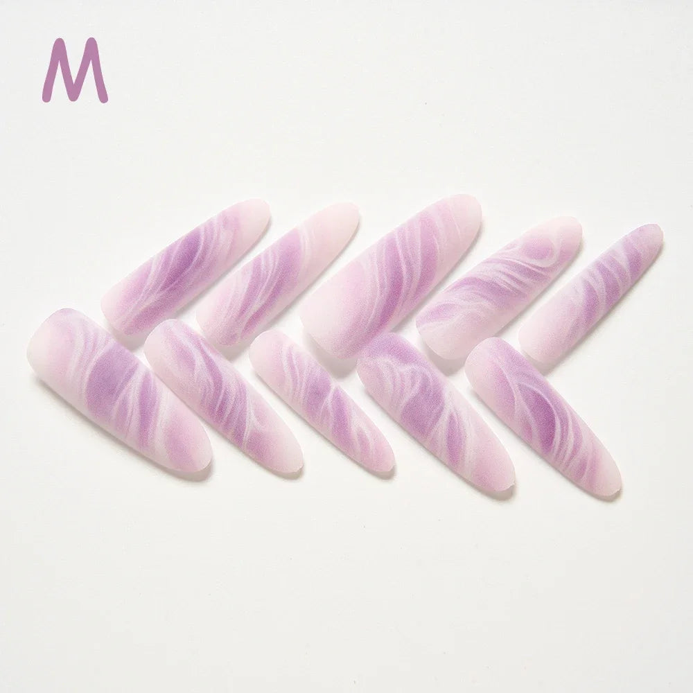 10Pcs/set Lucky Nine-tailed Fox Printed Chinese Style False Nails Long Press-on Acrylic Fakes Nails Adhesive Unique Design