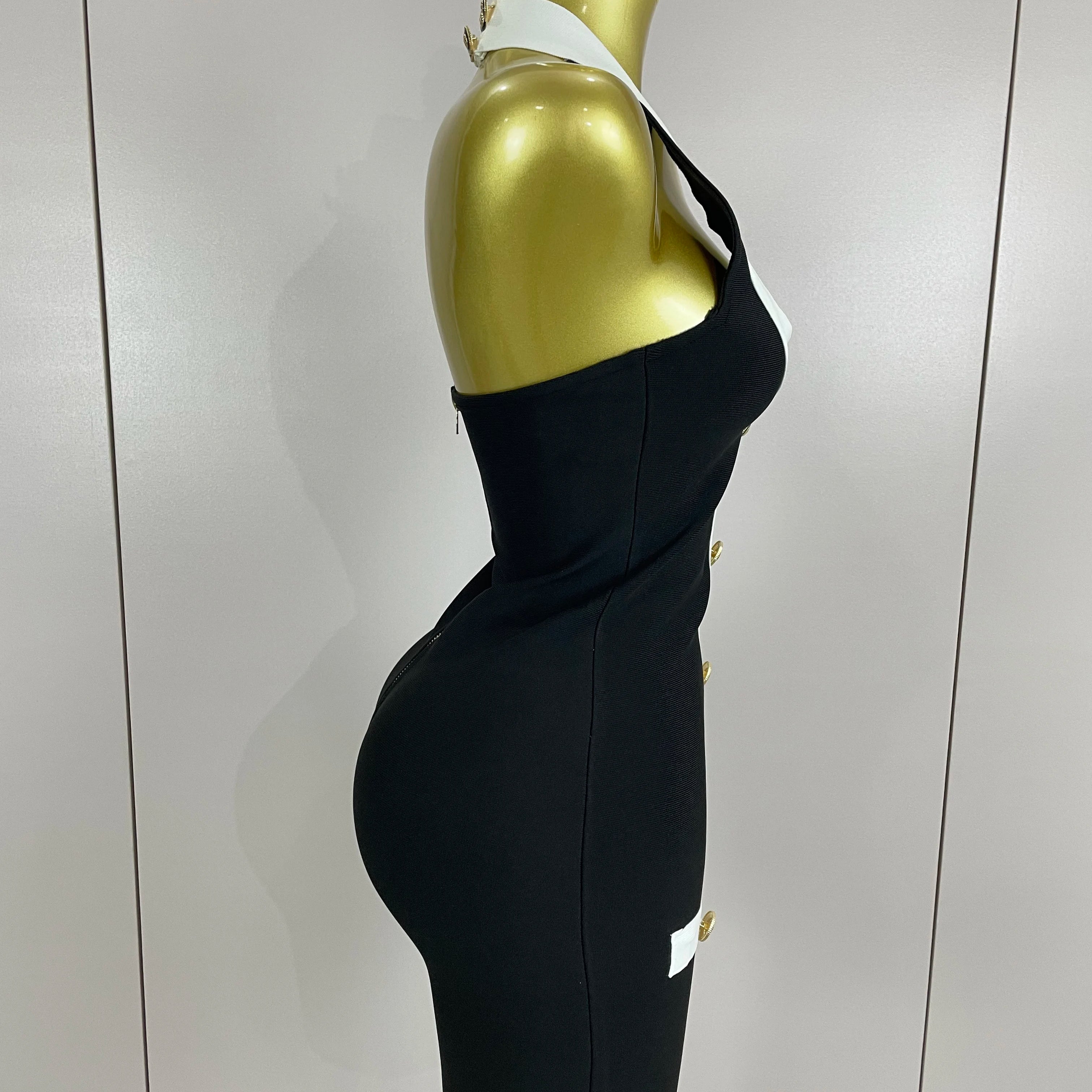 Sexy Backless Halter Button Bodycon Black Mini Bandage Dress 2025 Women Celebrity Elegant Evening Club Party Outfit