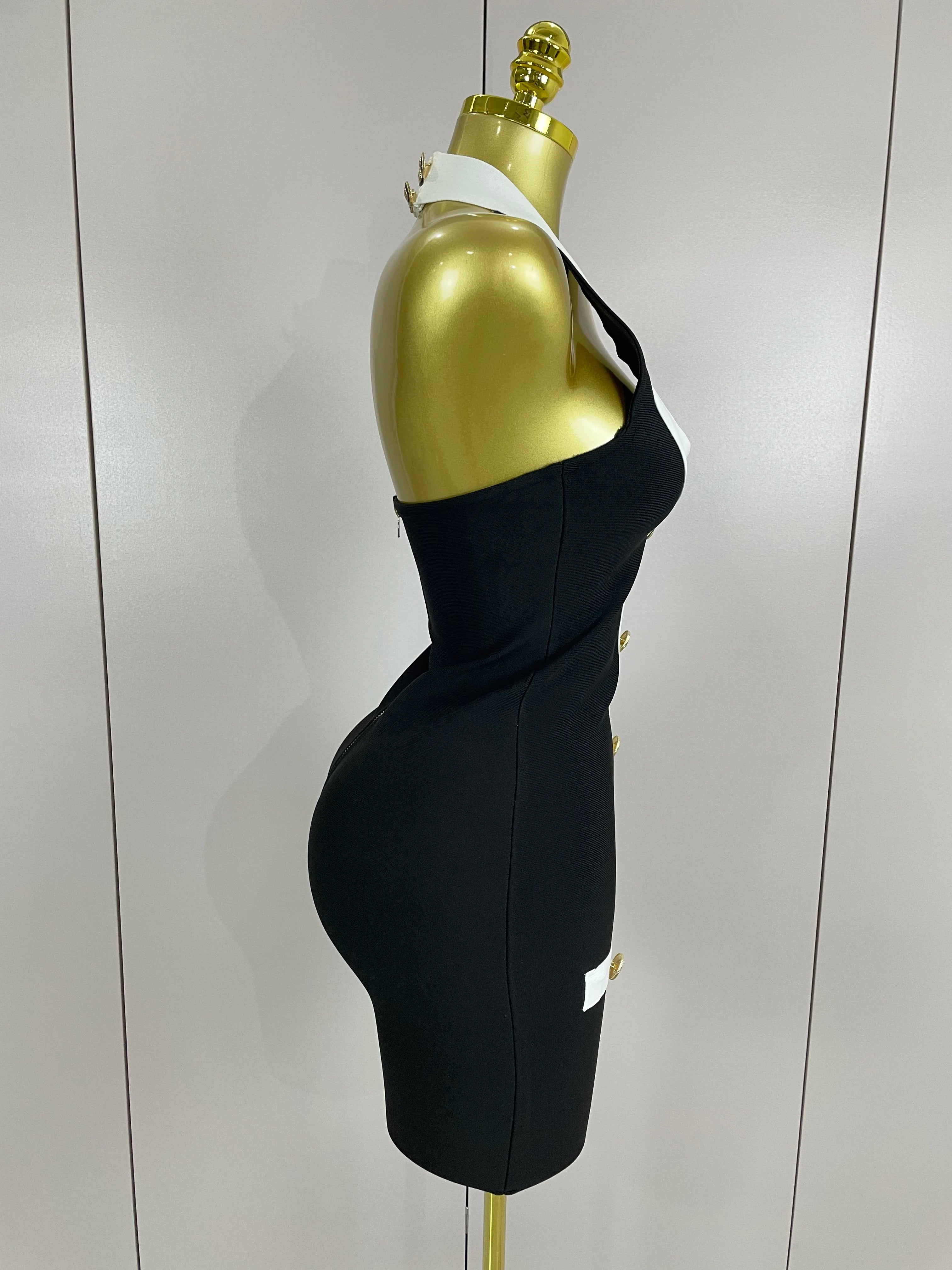 Sexy Backless Halter Button Bodycon Black Mini Bandage Dress 2025 Women Celebrity Elegant Evening Club Party Outfit
