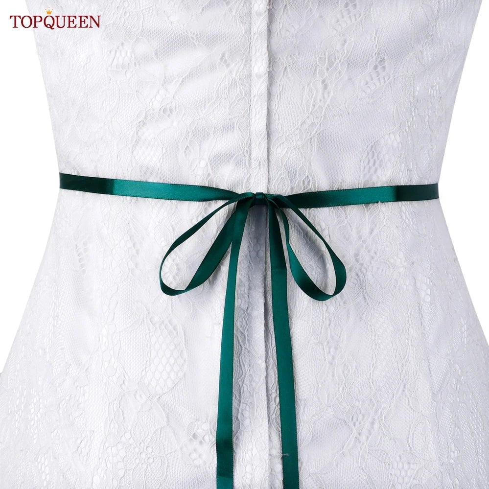 TOPQUEEN New Style Bridal Belt Silver Fancy Rhinestone Women Wedding Dress Accessories Satin Ribbon Belt S51 green ribbon