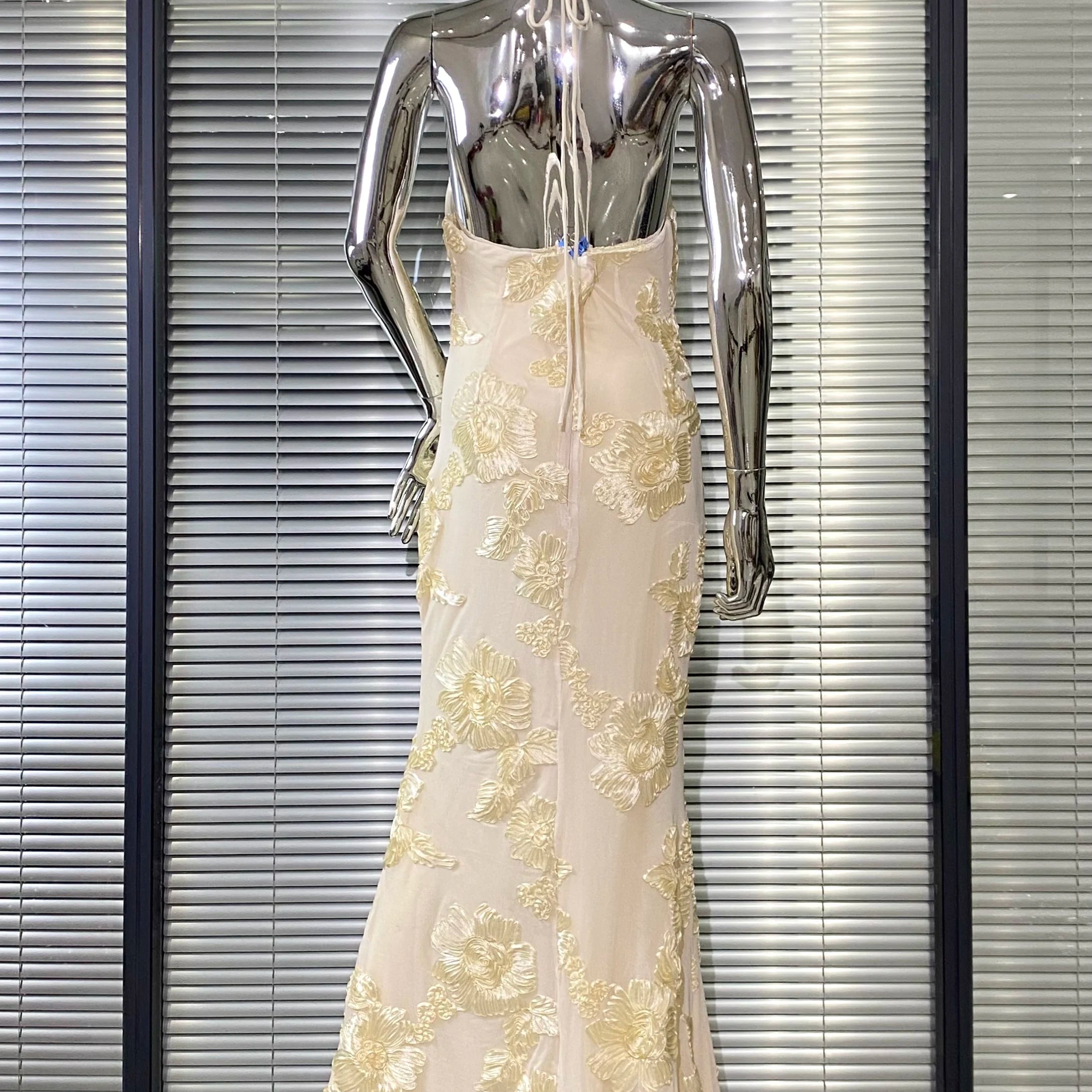 High Quality Women Sexy Halter Backless Bodycon Long Dress Florals Fashion Celebrate Birthday Party Evening Dress Outfit