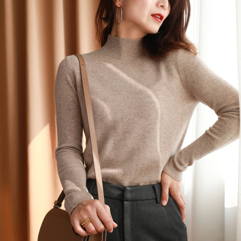 Autumn Winter chic Bottom Sweaters Women Fashion Turtleneck Pullover Slim Long Sleeve Knitted Jumpers Soft Warm Pull Femme Top CAMEL One Size