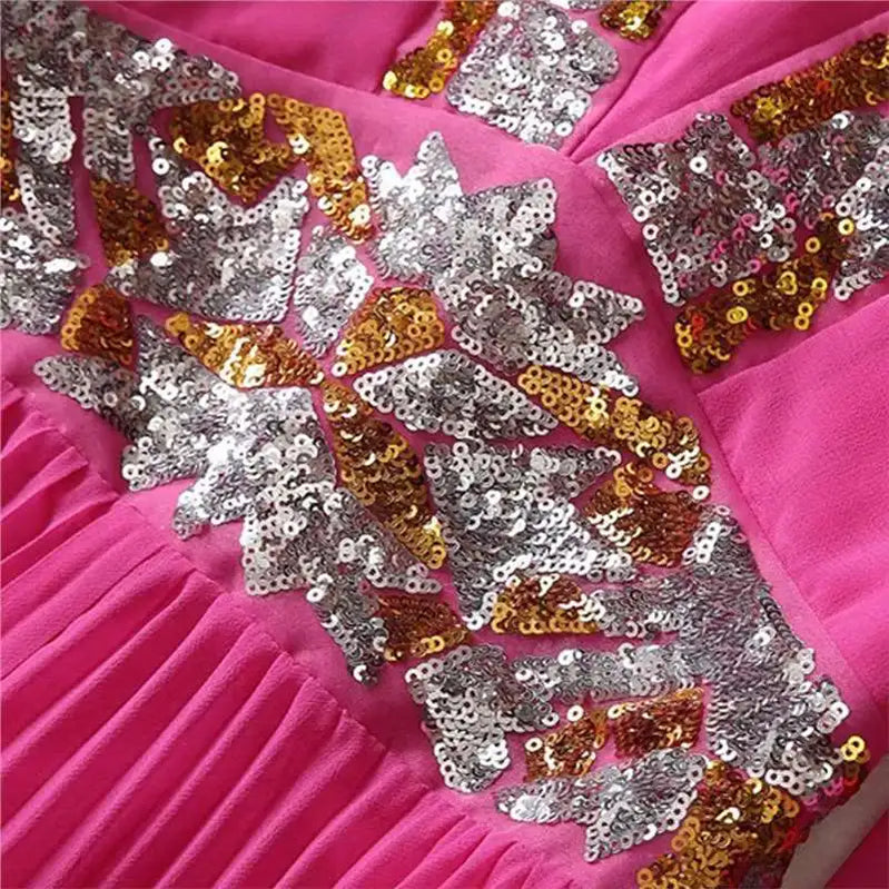 TWOTWINSTYLE Solid Sheer Spliced Sequin Dresses for Women Square Neck Half Sleeves Patchwork Folds Elegant Dress Female Clothing