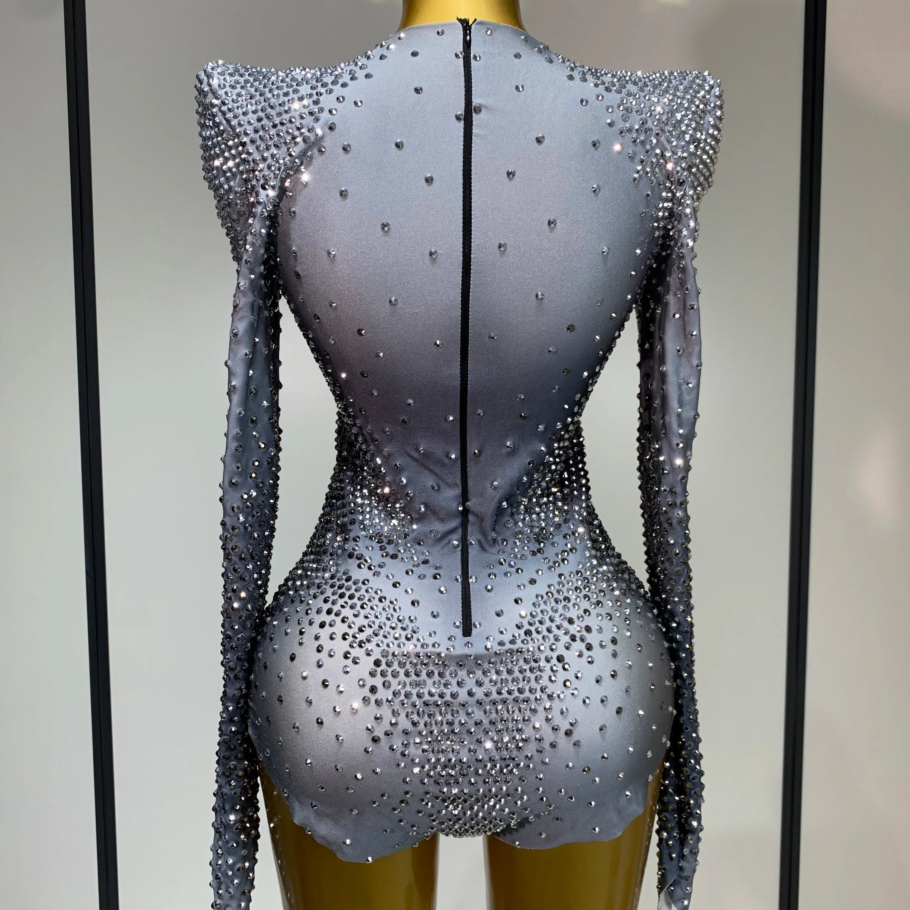 Sparkle Silver Rhinestones Stretch Bodysuits  Women Luxury Birthday Evening Party Sexy Nightclub Singer Stage Costume