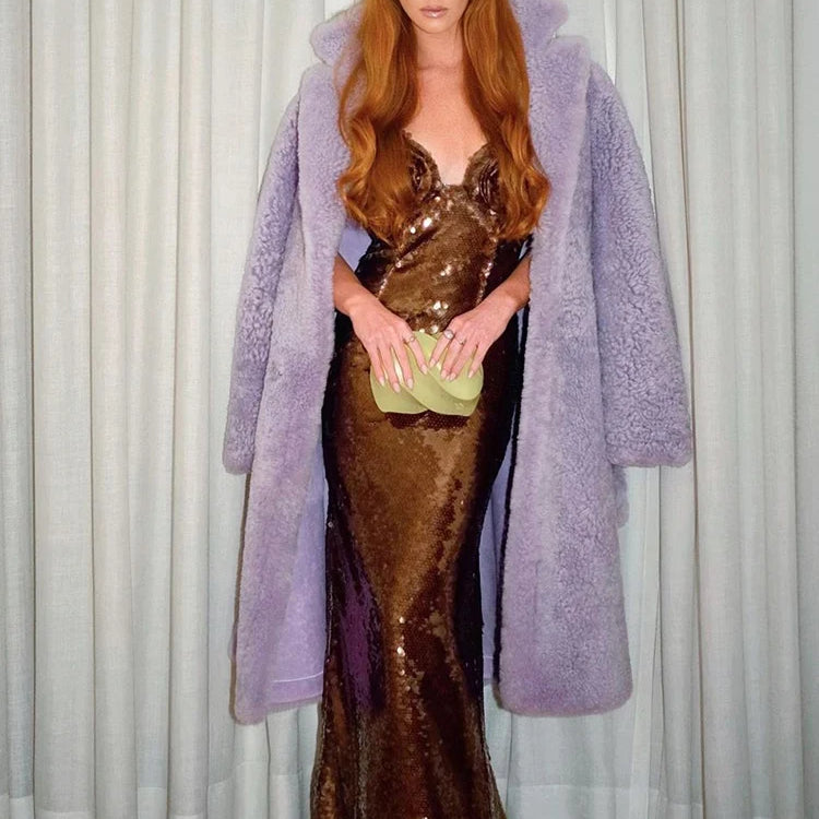 VC Petal Shaped Design Spaghetti Straps Ankle Length Sequins Slip Party Cocktail Evening Elegant Celebrity Long Dress Vestidos