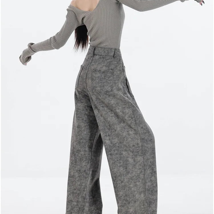 Spring Women's Casual Y2K Grunge Punk Style Denim Trouser American Retro High Waist Straight Jeans Pockets Hip-hop Pants