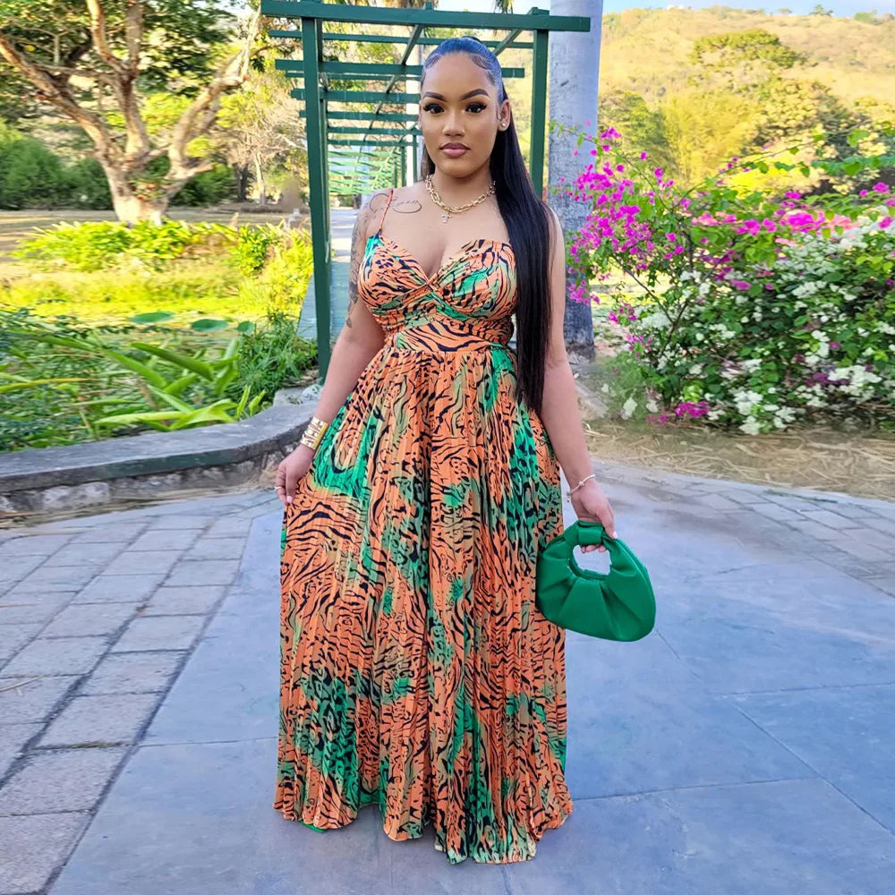 CM.YAYA Women Leopard Spaghetti Strap Loose Wide Leg Sleeveless Jumpsuit 2023 Summer Street Playsuit One Piece Suit Romper