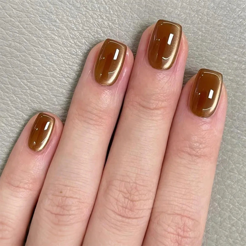 24pcs Solid Color Purple False Nails Cat's Eye Design Short Square Press on Nails Tips Simple Fake Nail Sets Wearable Manicure