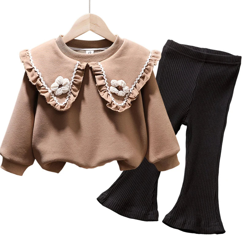 Korea Autumn Kids Clothing Set Baby Girls Cotton Stripe Sweatshirt Tops+Leggings Pants Set Casual Girls Suit Outfits New Girls 2 pcs set D