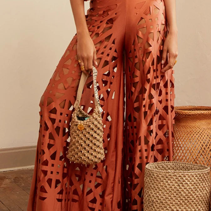 Fashion strappy shoulders solid colour bikini separate suit and trunks swimsuit cut-out design atmosphere and elegant 2024 Women Claret