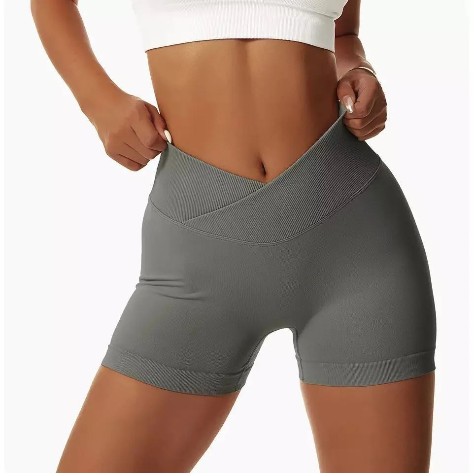 STOUREG Summer V-Waist Yoga Sport Shorts for Women,Peach Hip Sport Tights Triple Biker Workout Gym Clothing Seamless Shorts Dark Gray