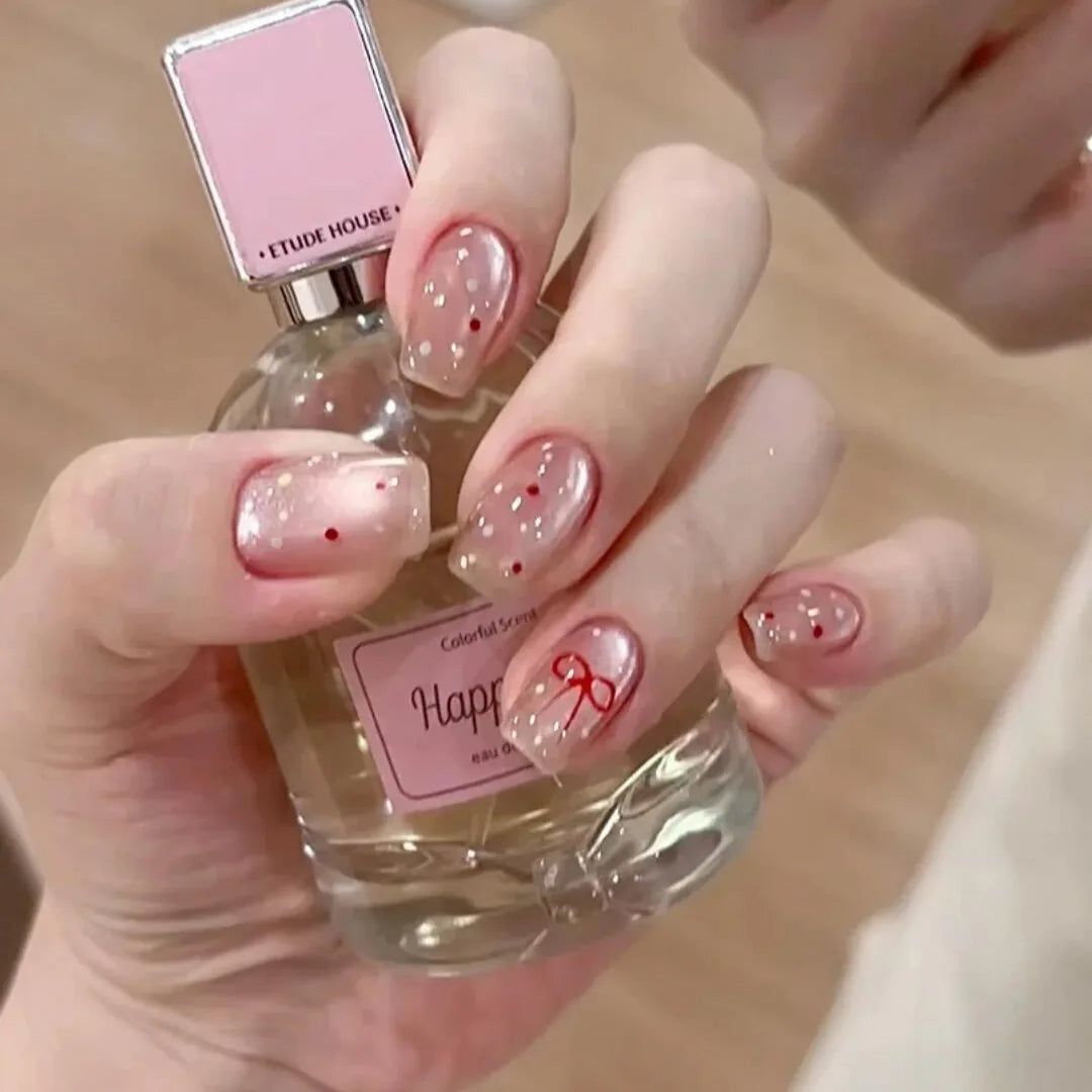 10pcs Short Square Handmade Nails Sets Press on Glitter Seashell Design Blue Ballet False Nails Tip Ocean Fake Nail Art Finished