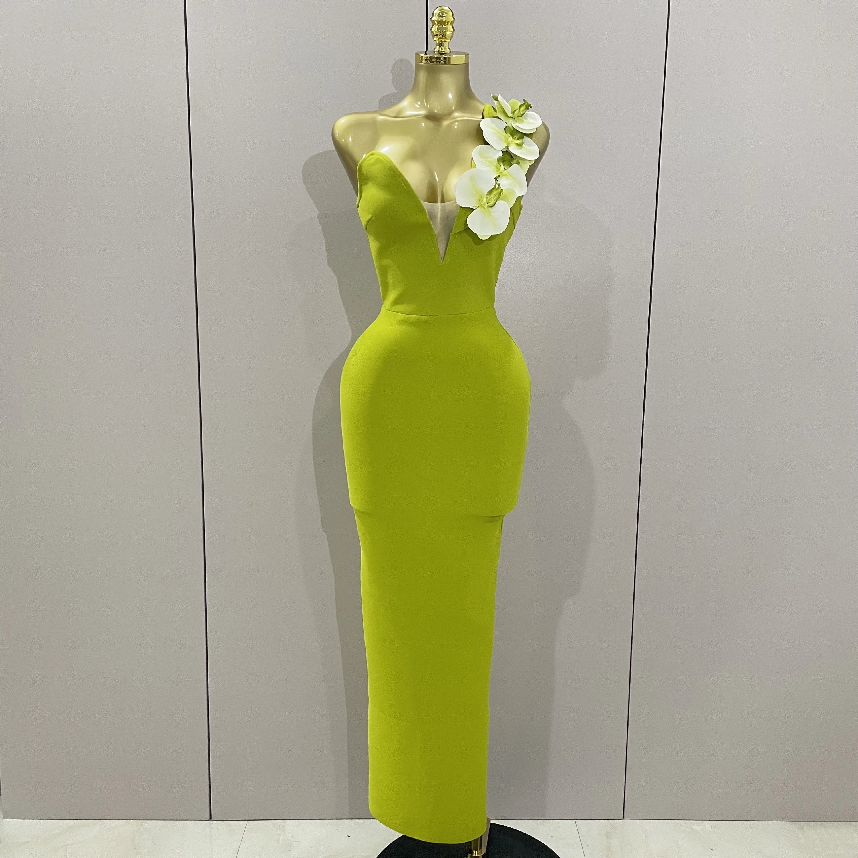 New Designer Bodycon Bandage Luxury Birthday Party Dress Women Elegant V Neck Appliques Maxi Long Celebrity Evening Prom Gowns