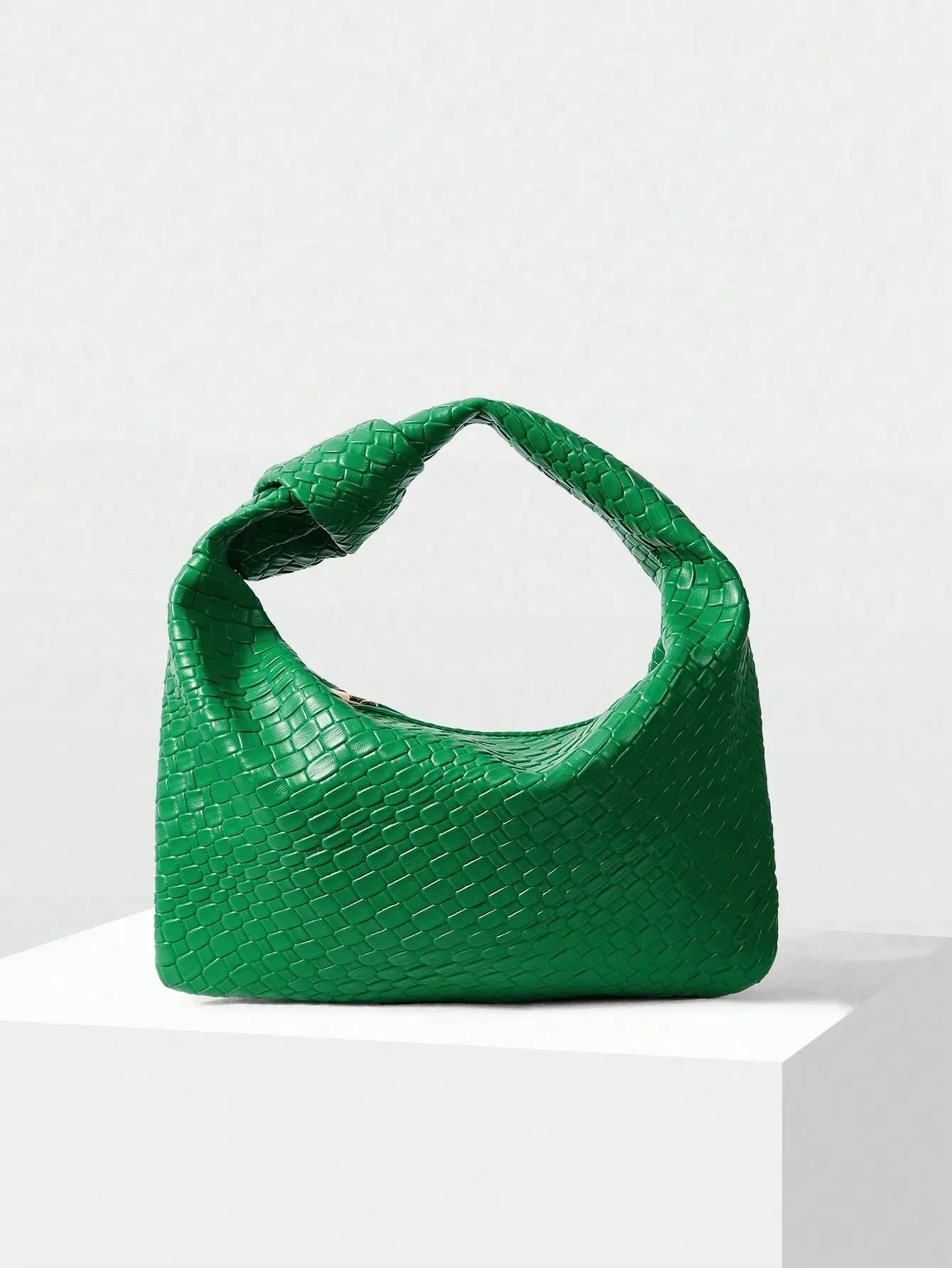 Upscale Vintage Fashion Crescent Hand Carrying Bag in Brown Woven Knot Decoration and Handbag for Shopping Dating Wedding Banque (20cm<Max Length<30cm) green