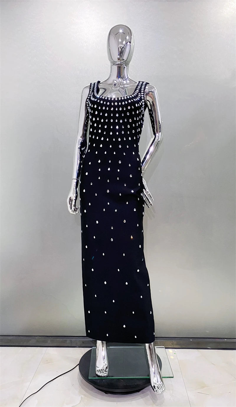 Luxury Diamonds Sexy Square Collar Package Hips Bandage Dress  Fashion Woman Evening dress Celebrity Cocktail Party Outfit