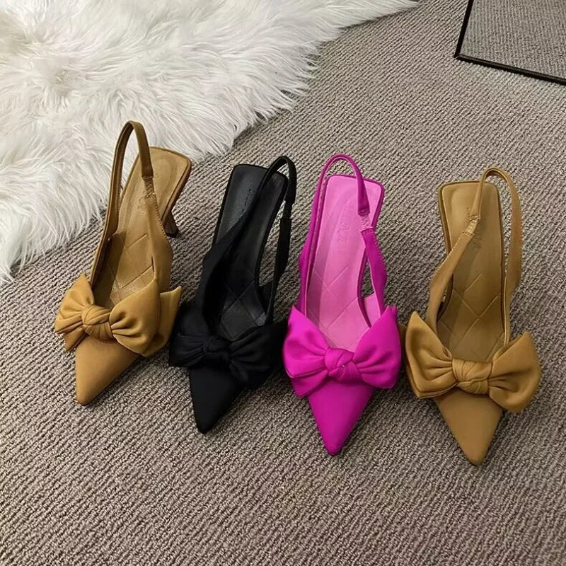 Women Shoes Spring Butterfly Knot Women Slingbacks Heels Shoes Sexy Dress Thin Heel Pointed Toe Ladies High Heels Women
