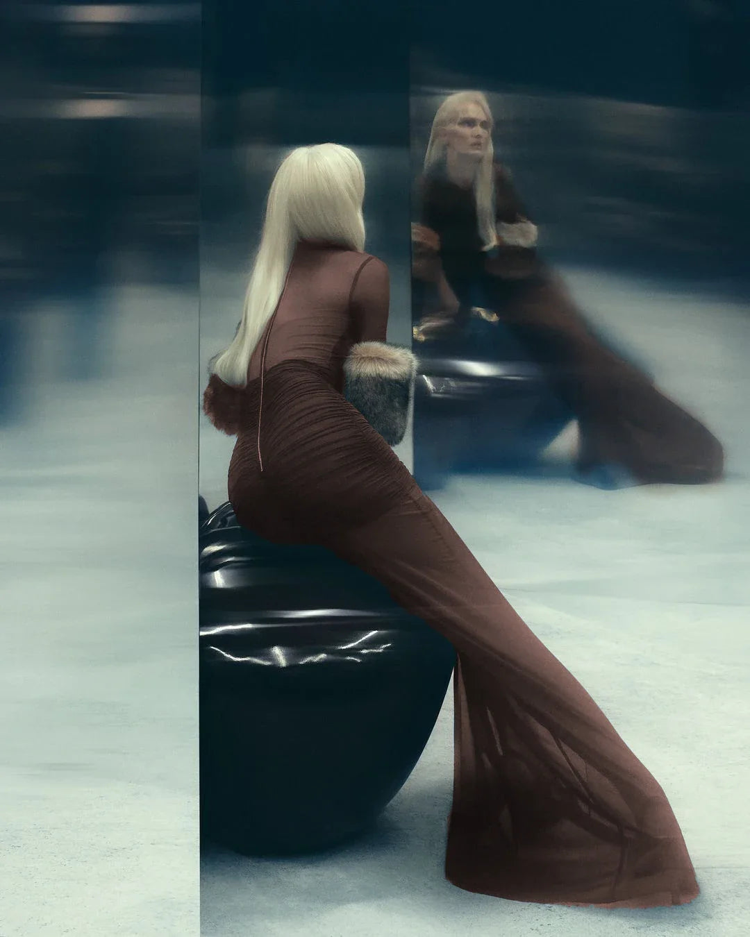 Brown Khaki Color Women Long Sleeve Sexy Mesh Bodycon Long Maxi Dress Runway Fashion Celebrate Evening Dress