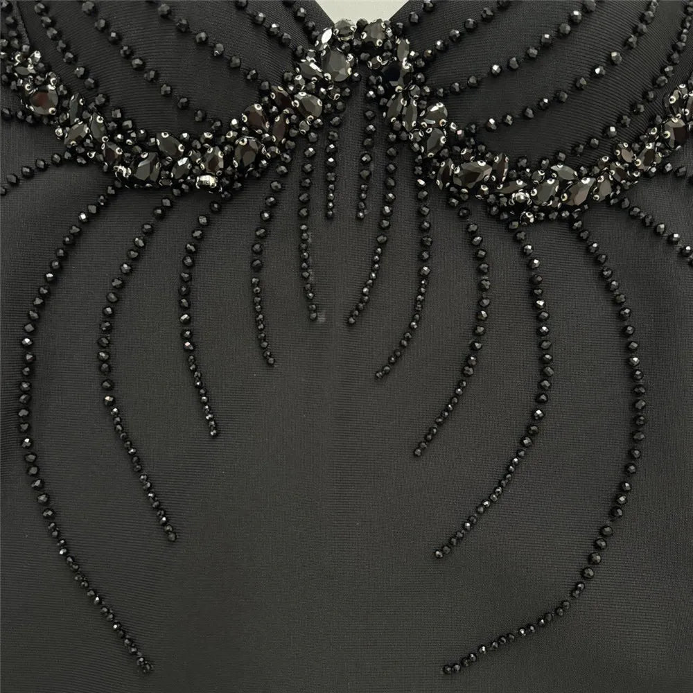 2025 Sexy Women Three-Dimensional Rhinestone Design Bandage Dress Spaghetti Strap Sleeveless Bodycon Backless Midi Dress Vestido