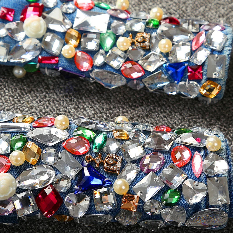 Color Stone Skinny Jean Pencil Pants Woman High Waist Spring Streetwear Blue Color Block Sexy Stretch Denim Trousers Jeans