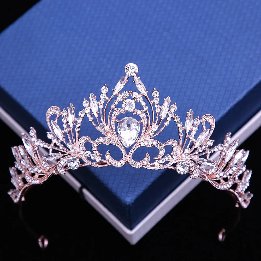 6 Colors Elegant Korean Girls Crystal Tiara Crown For Women Party Wedding Princess Rhinestone Bridal Crown Hair Jewelry gold white