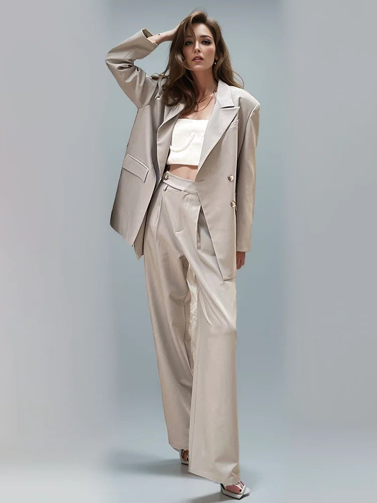 DEAT Fashion Women's Deconstructing Blazer Notched Collar Loose Single Breasted Apricot Suit Jackets Spring New 7AB368