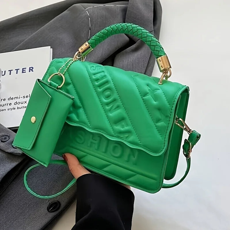 1pc Trendy Quilted Handbag with Adjustable Strap, Stylish Black Shoulder Purse for Women with Mini Coin Pouch, Crossbody Purse