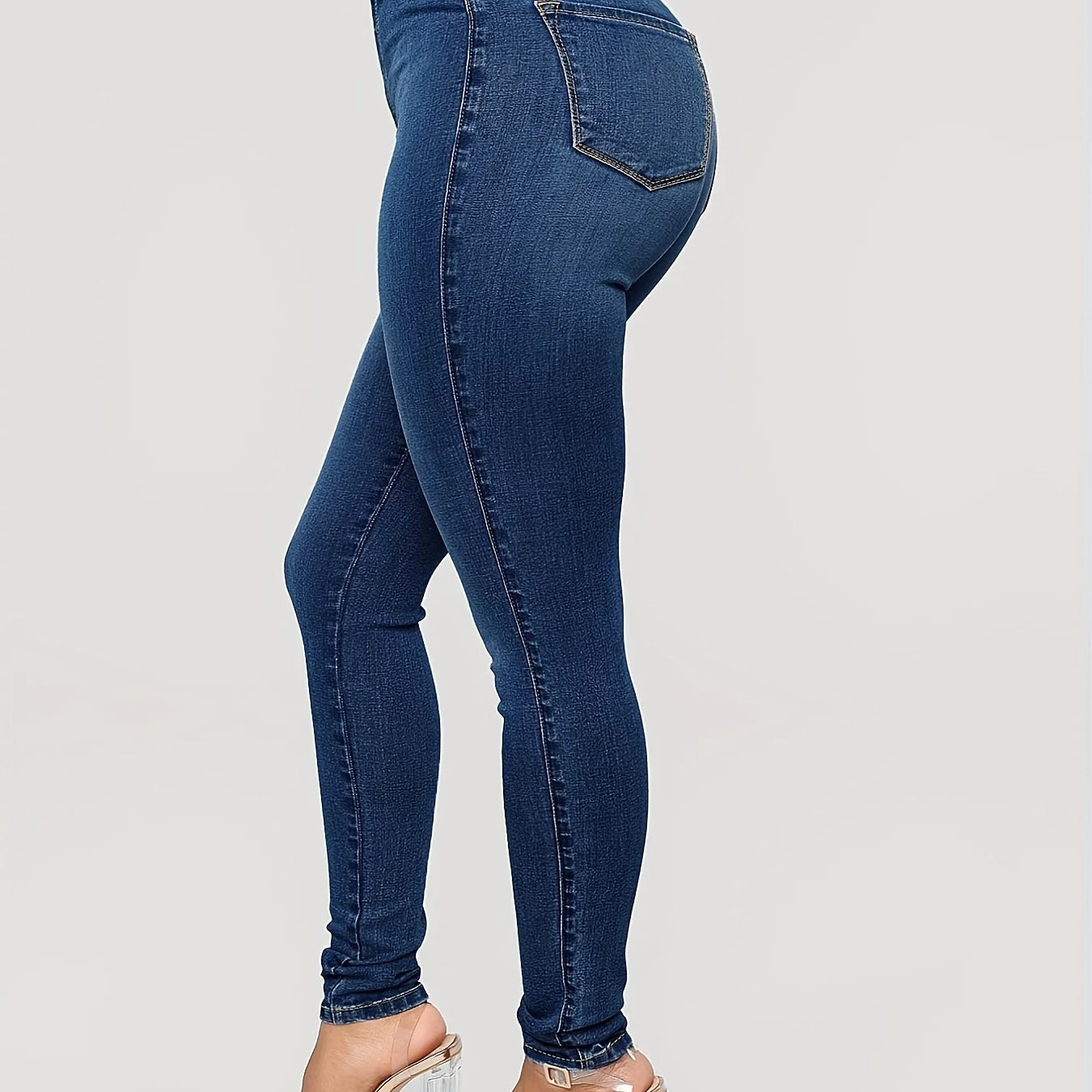 Plain High Waist Skinny Jeans, High Rise Slim Fit Slash Pockets Casual Denim Pants, Women's Denim Jeans & Clothing