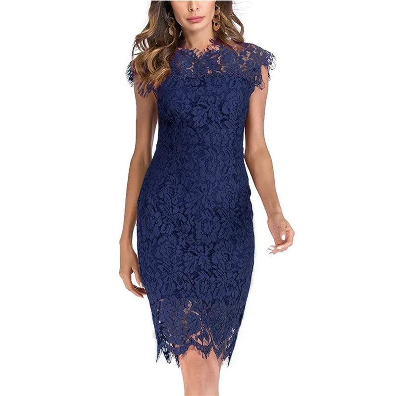 lace slim bag hip sexy dress woman Navy Blue