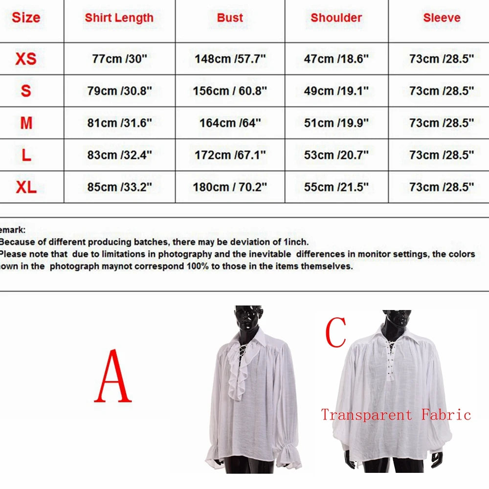 Men Pirate Shirt Vampire Prince Poet Shirts Medieval Buccaneer Frills Lace Up Renaissance Vintage Gothic Viking Blouse Tops