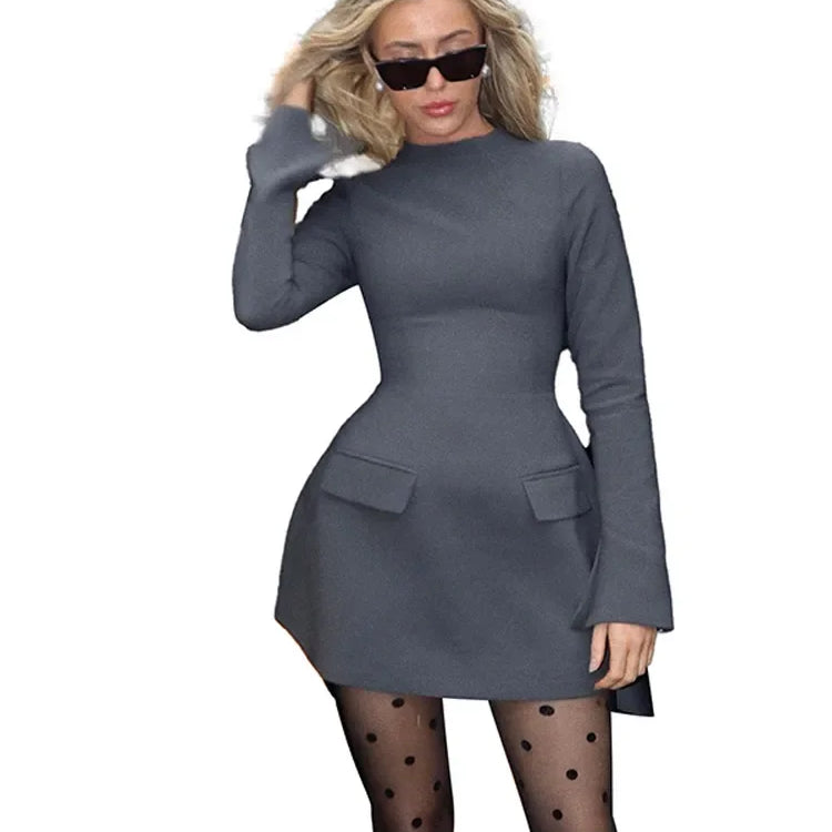 Elegant Long Sleeve Half Turtleneck Dress Women Sexy Autumn Spring Hip Package Skirts for Female Newest Slim Party Dresses