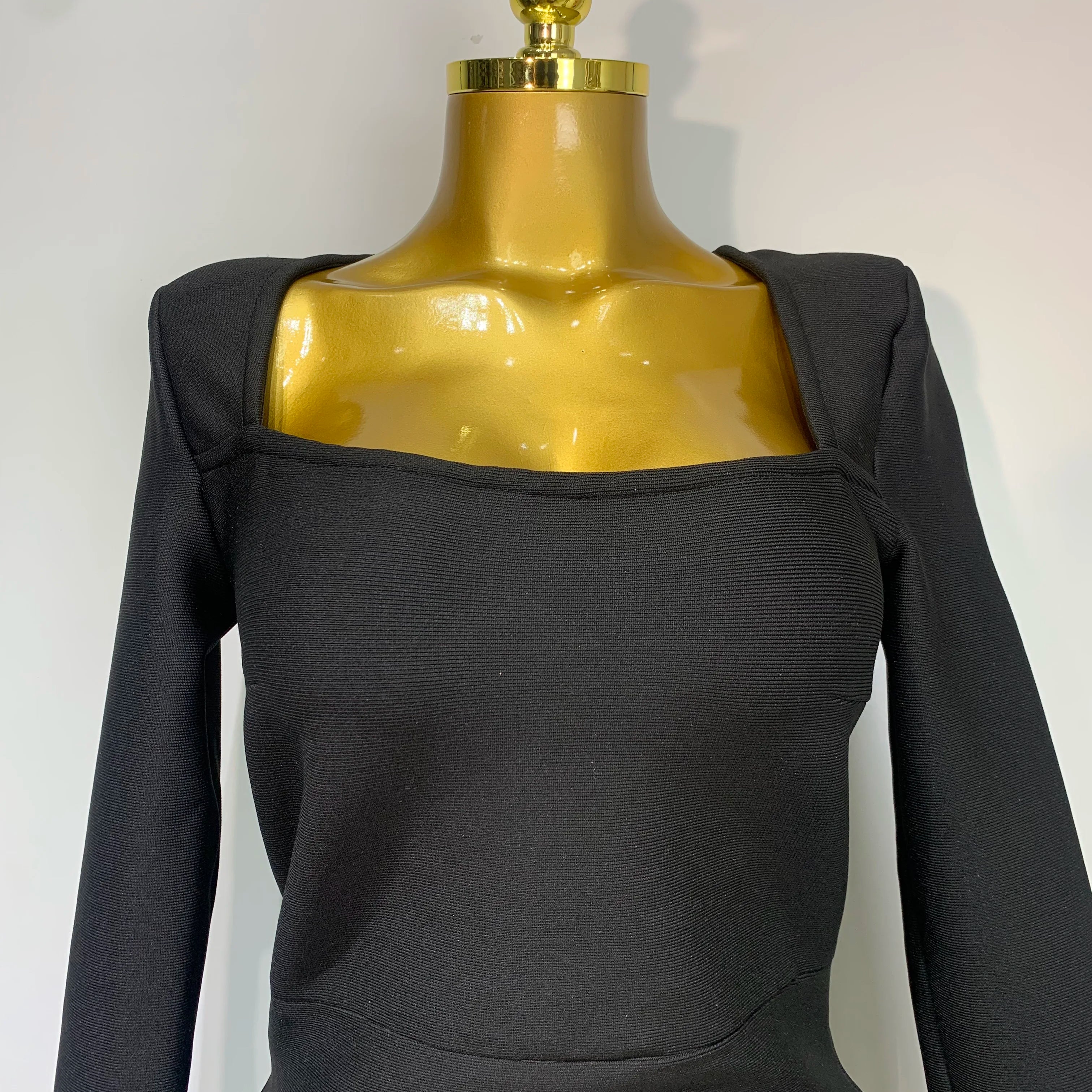 Women Long Sleeve Sexy Square Collar Gold Flower Bodycon Mini Bandage Dress Celebirty Elegant Nightclub Luxury Birthday Dresses