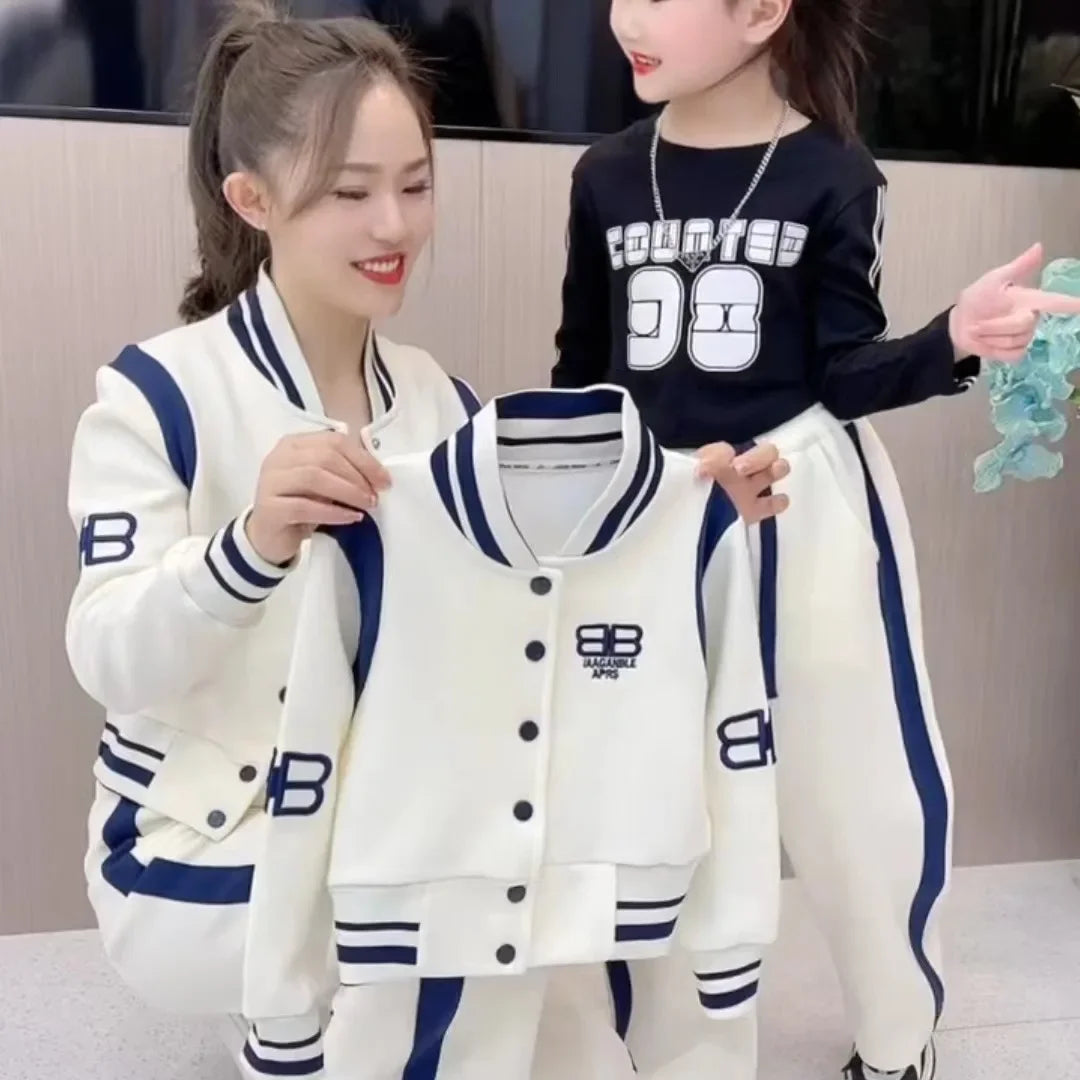 Autumn Winter Kid Girls Clothing Baseball Jersey Sports Suit Kids Clothes Girl Letter Coat Long Trousers 2 Piece Set 3-13 Years
