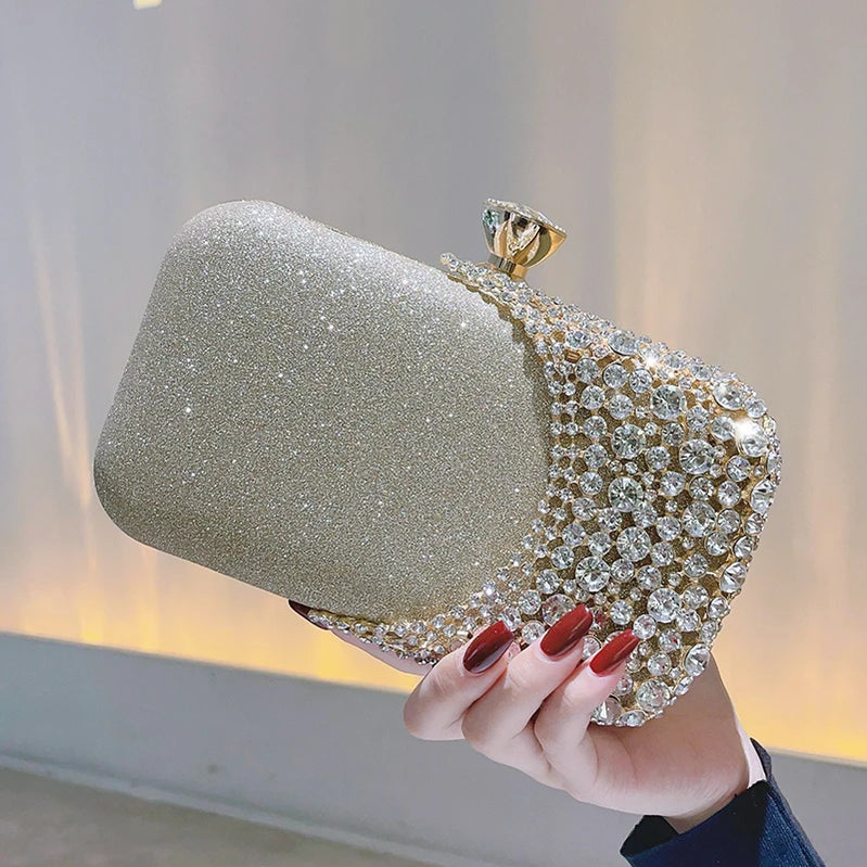 Crystal Evening Clutch Bag Wedding Purse Bridal Prom Party Sparkly Dinner Clutch Bags Rhinestone Glitter Handbag Gold Gold