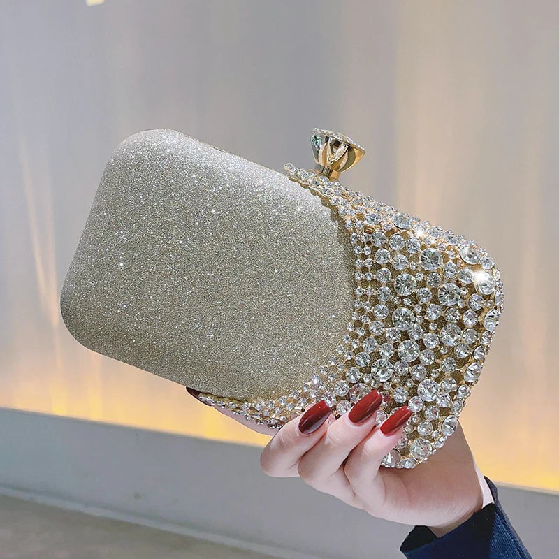 Crystal Evening Clutch Bag Wedding Purse Bridal Prom Party Sparkly Dinner Clutch Bags Rhinestone Glitter Handbag Gold Gold