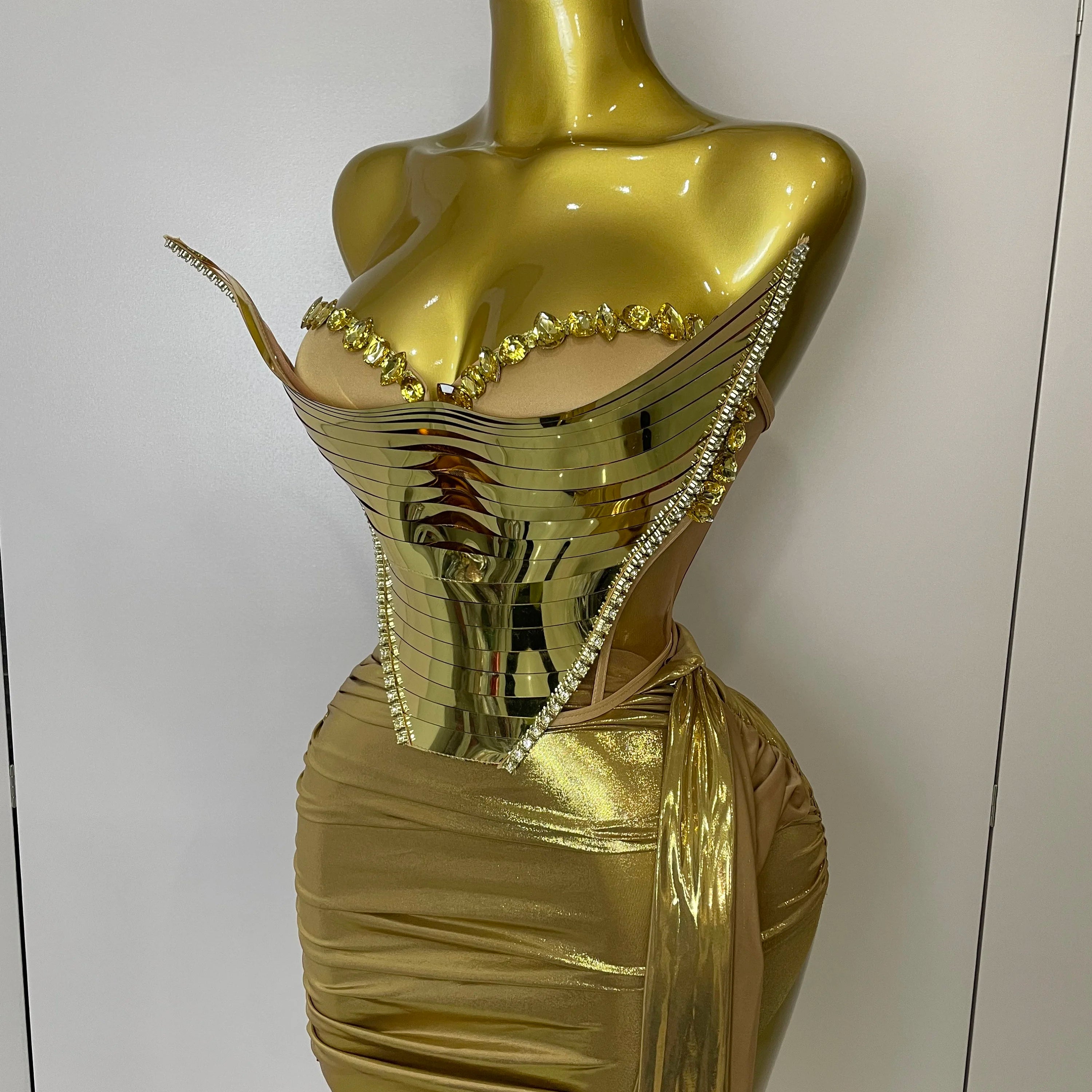 Sparkly Gold Sequin Sexy Top Two Pieces Set 2025 Women Celebrate Party Birthday NightClub Performance Dancer Show Stage Outfit