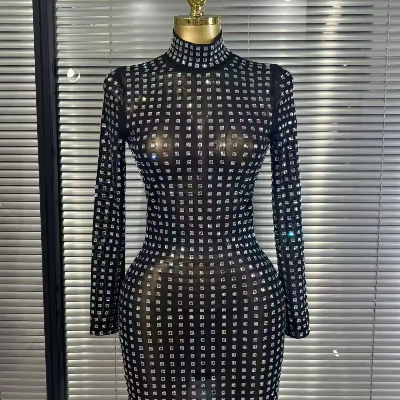 New Arrival Women Long Sleeve Sexy Mesh Bodycon Mini Dress Shinning Sequins Fashion Nightclub Party Celebrate Birthday Dress