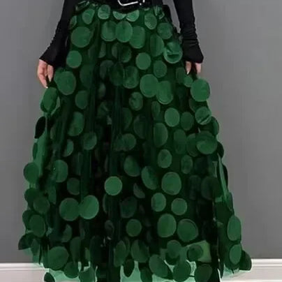 S-3XL Retro Goth 3D Design Polka Dot Tulle Mesh Skirts Womens Spring Summer High Waist Elastic Midi Long Tutu Skirts Female no belt 1