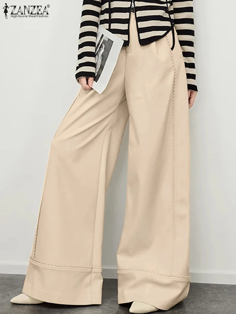 Stretchy Faux Leather Pants Sexy High Waist Pantalon Bell Bottom Flared Long Pant Women Elegant PU Wide Leg Trousers