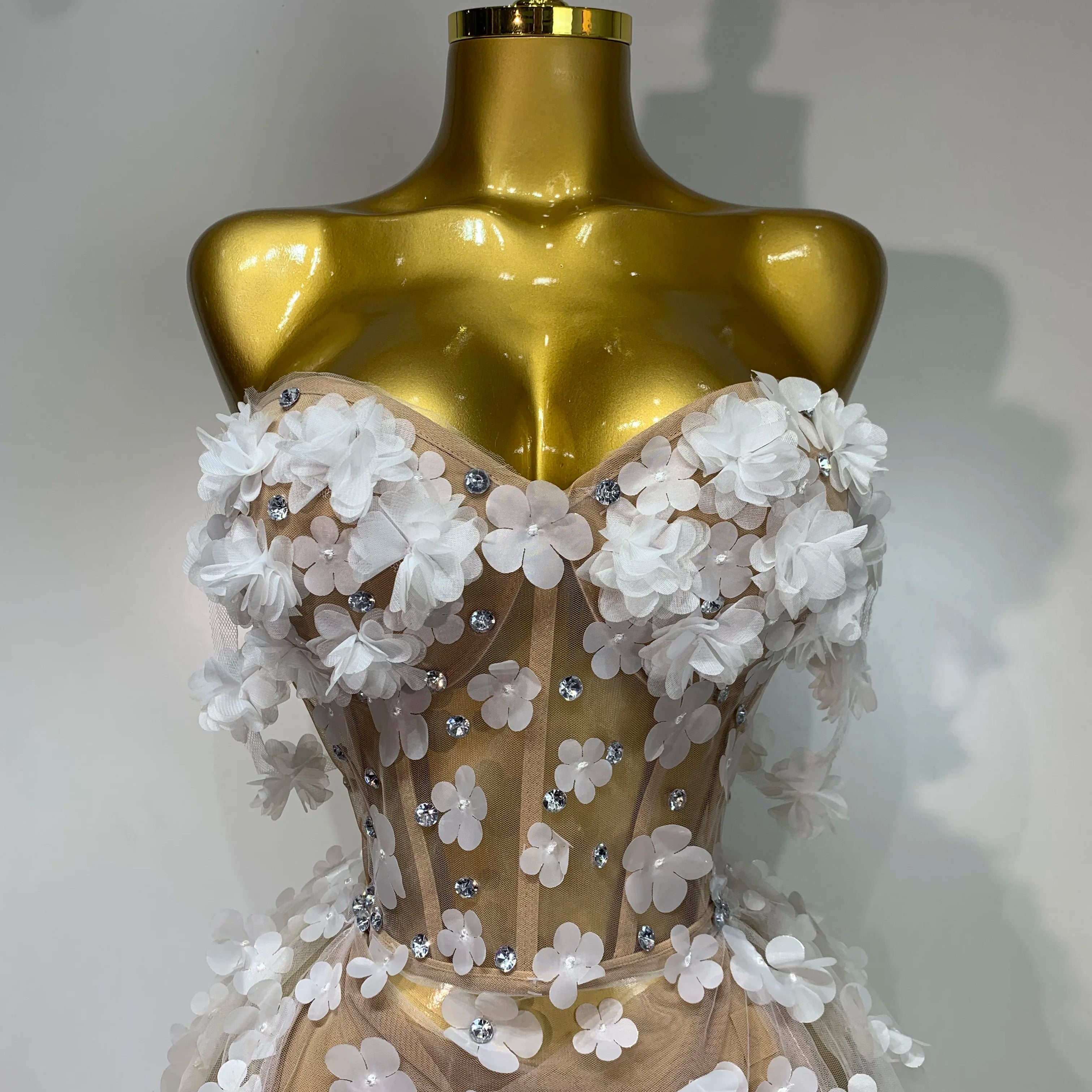 Women Sexy Elegant Party Dress Wedding Celebrate Evening Gown 2025 Mesh See Through Flowers Backless Prom Hotwife Outfit