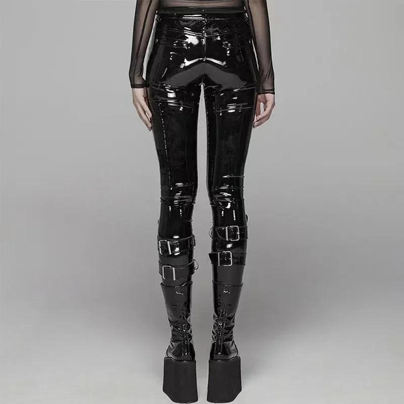 Shiny Patent Leather Pencil Pants Women High Waist PU Leather Bodycon Trousers Ladies Casual Zip Slim Pants Clubwear New Custom