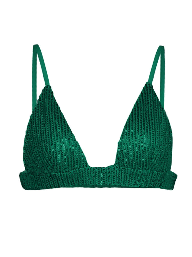 Tossy Sparkly Two-piece Set Party Outfits For Womens Sequin Top Blouse Shirt And Pants Suit Female Luxury Evening Tracksuit New Green Bra