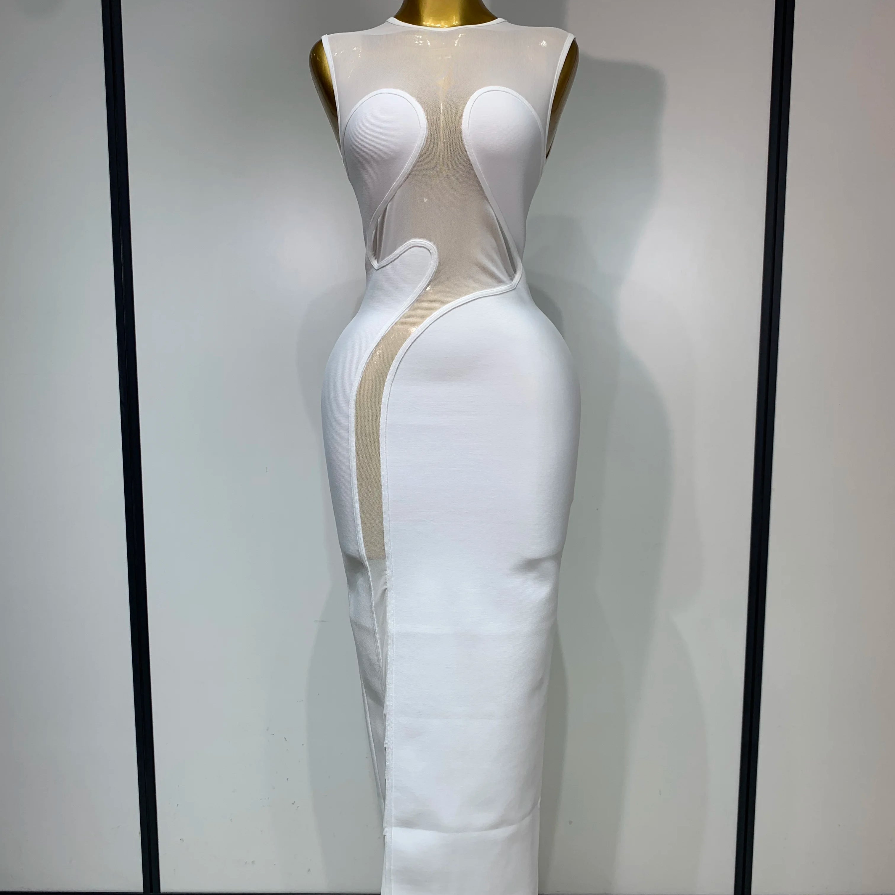 High Quality Sexy O Neck Mesh Bodycon Bandage Dress Evening Party Gown 2025 Celebrity Elegant Luxury Birthday Club Dresses