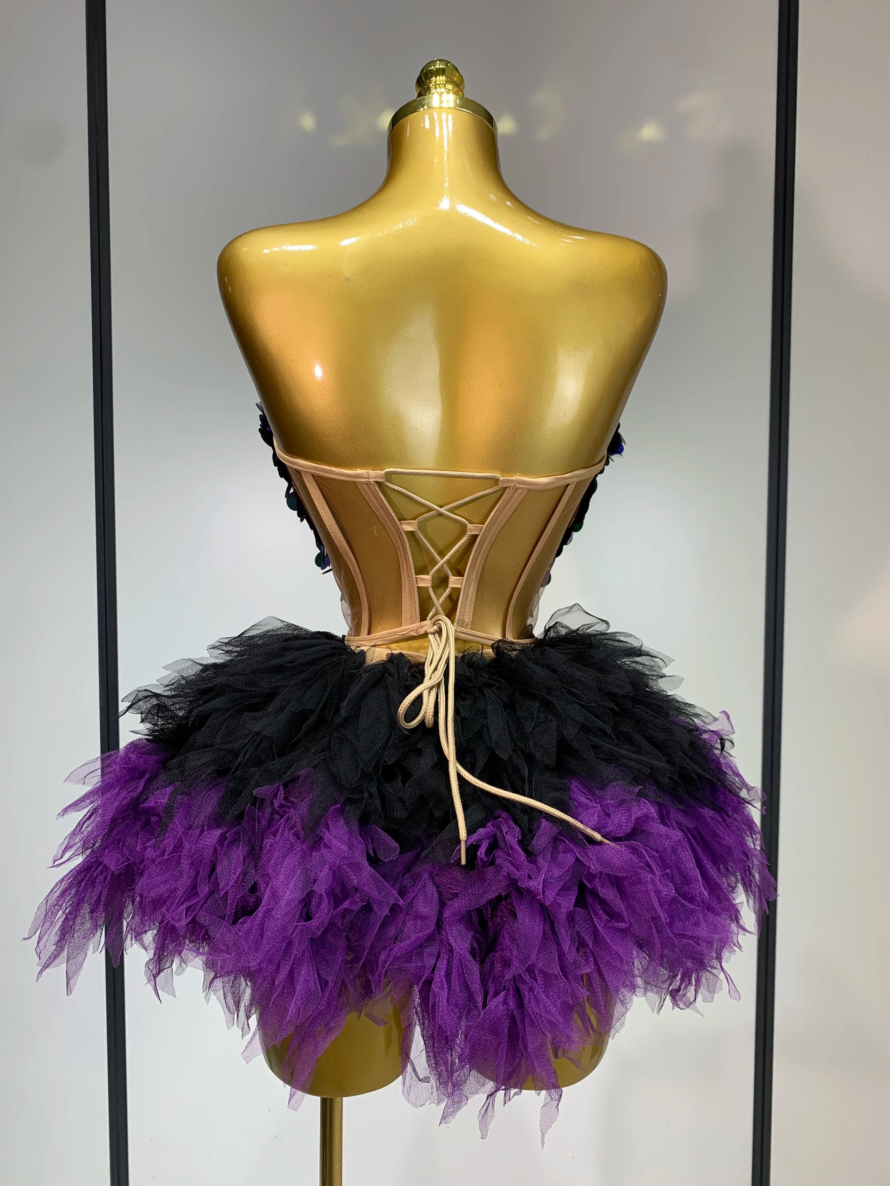 Two Pieces Set Women Stage Performance Costume Birthday Evening Party Nightclub outfit Drag Queen Sexy Backless Mini Skirt Set