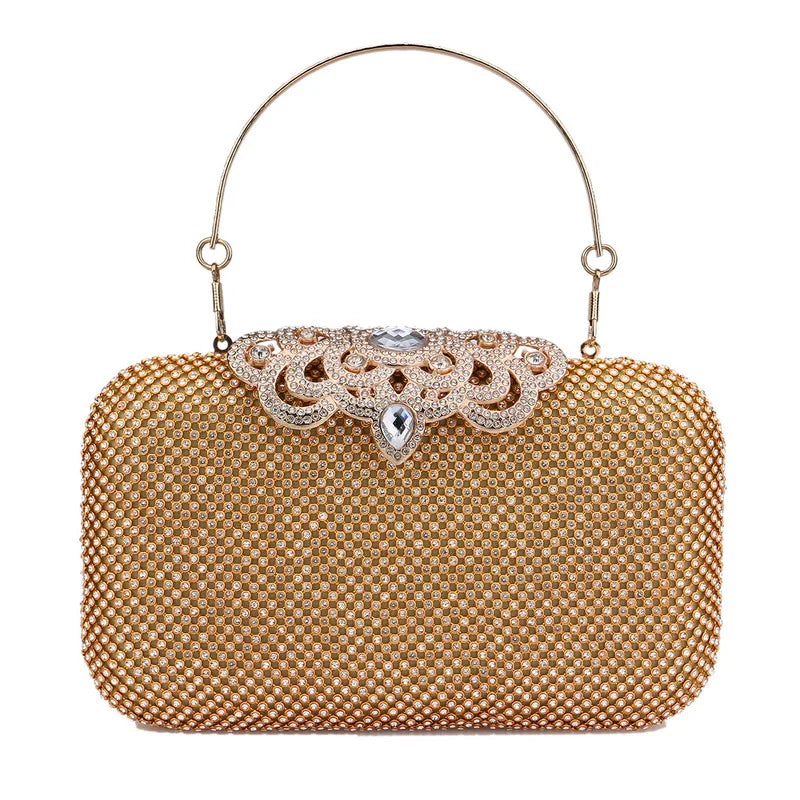 Rhinestones Women Bags Hollow Out Style Fashion Evening Bags Chain Shoulder Handbags Party Wedding Day Clutch Purse YM3213gold
