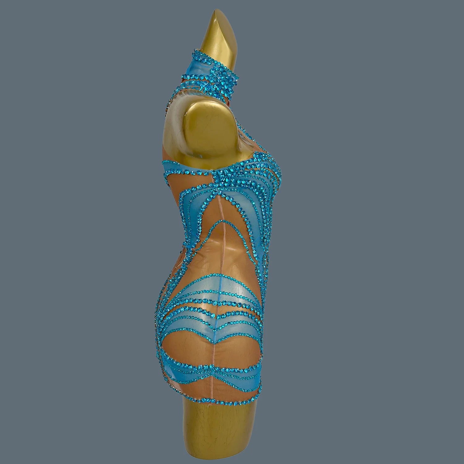 Hot Girl Sparkly Rhinestone Mini Dress Sexy Mesh See Through Party Event Prom Celebrate Birthday Dress Singer Show Wear Liuzhuan