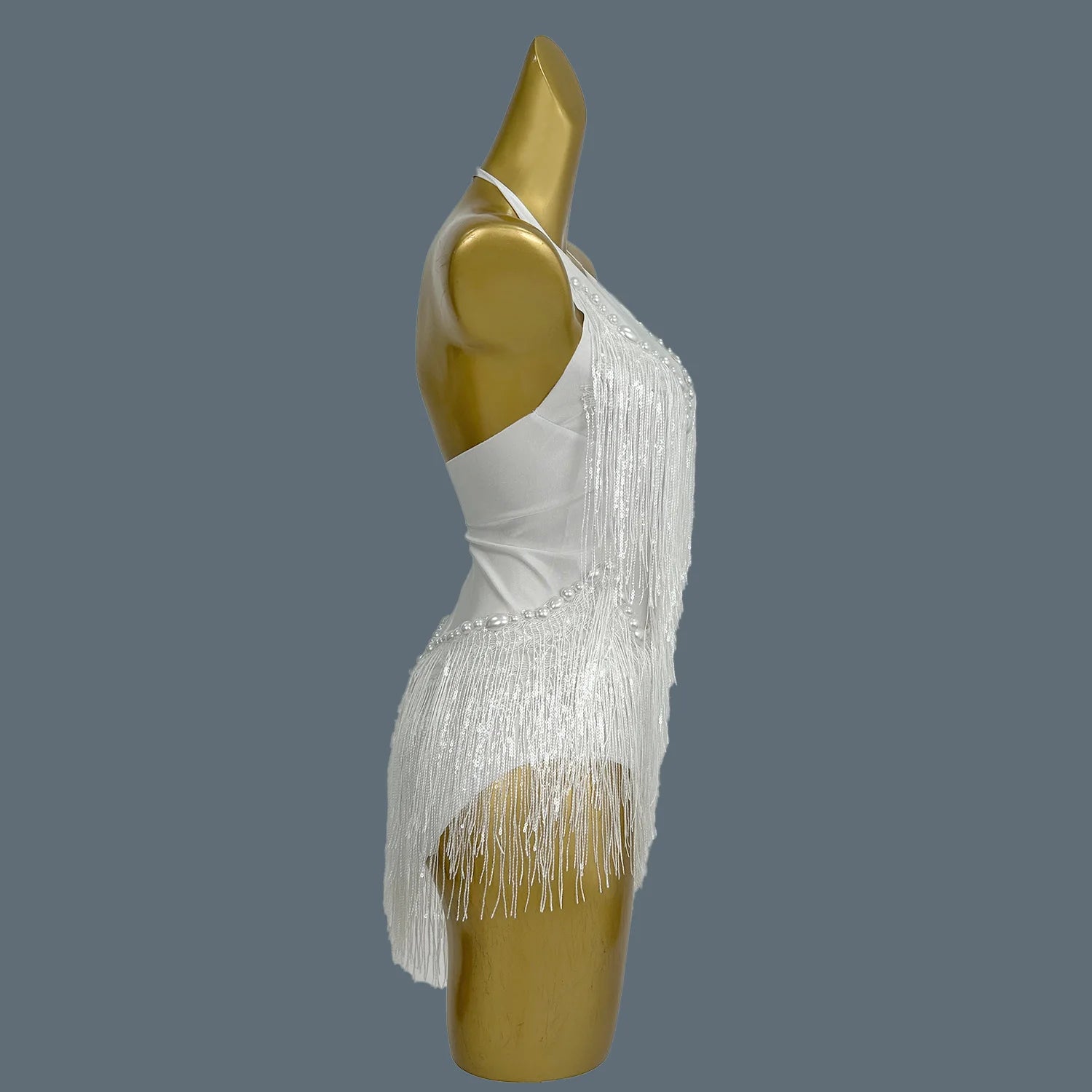 Sparkly Women White Tassel Leotard Sexy Pearls Sequins Fringes Bodysuit Club Performance Wear Party Stage Dance Costumes Shuye