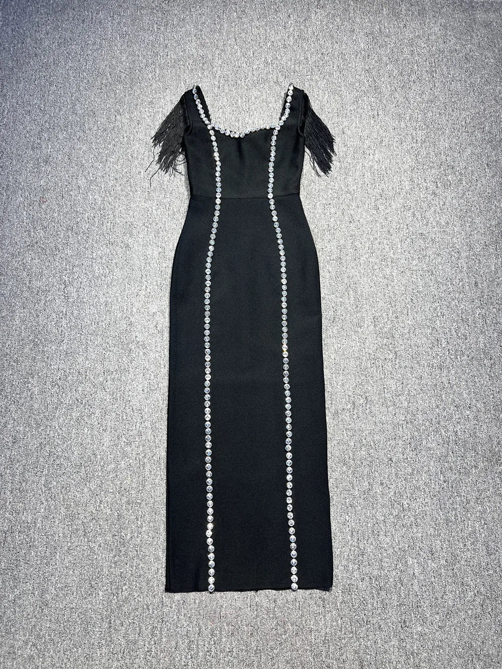 Arrival Women Sleeveless Sexy Square Collar Tassels Bodycon Bandage Long Dress Celebrate Nightclub Evening Party Dress