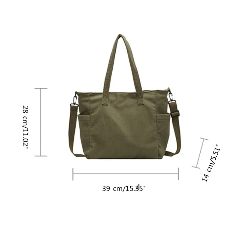 Women's Handbag Corduroy Shopper Shoulder Bag Casual Large Capacity Crossbody Bags College Student Bookbag Laptop Tote Bag