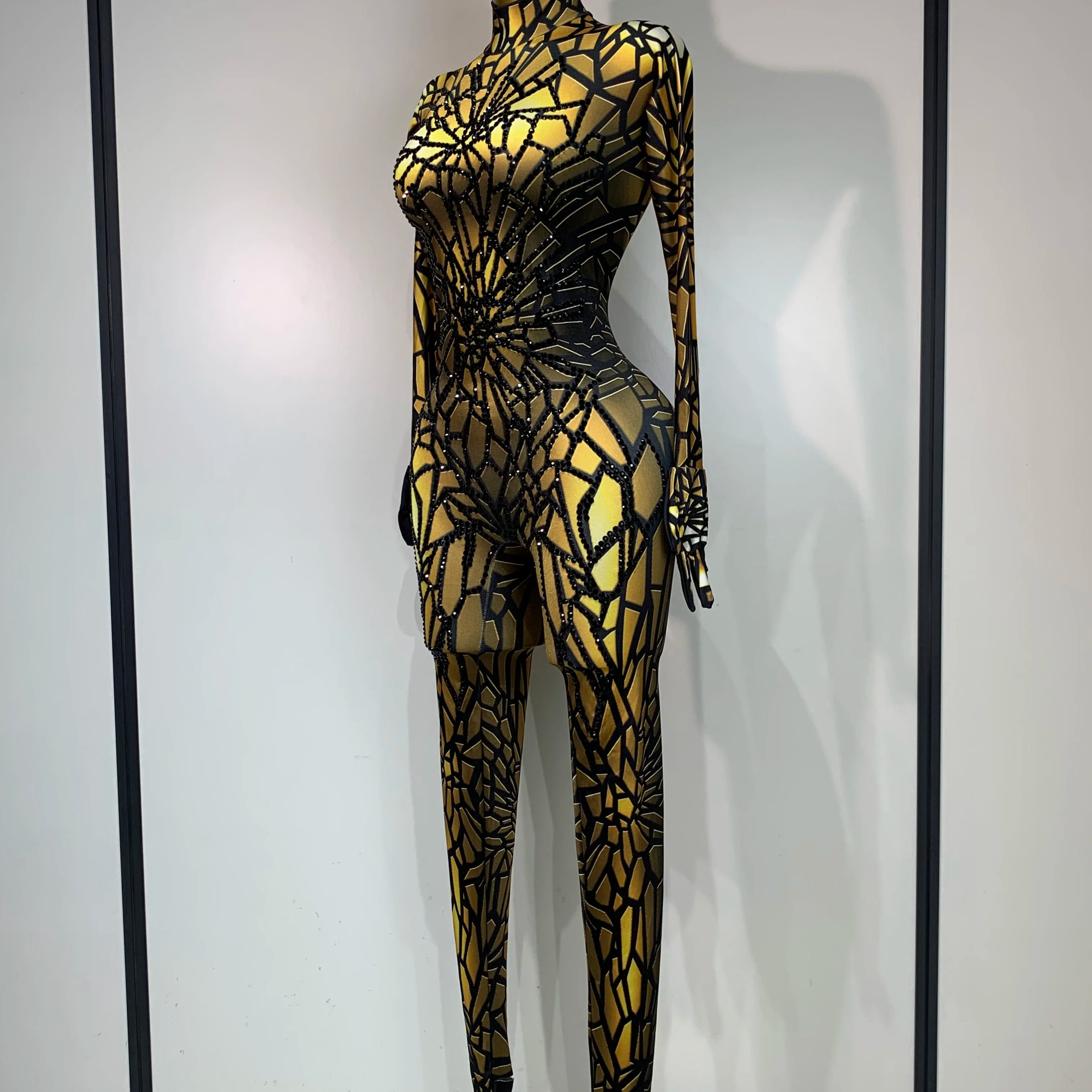 Women Sexy Stretch Glitter Rhinestones Bodycon Jumpsuit Dance Bodysuit Party Singer Stage Wear Birthday Drag Queen Costumes