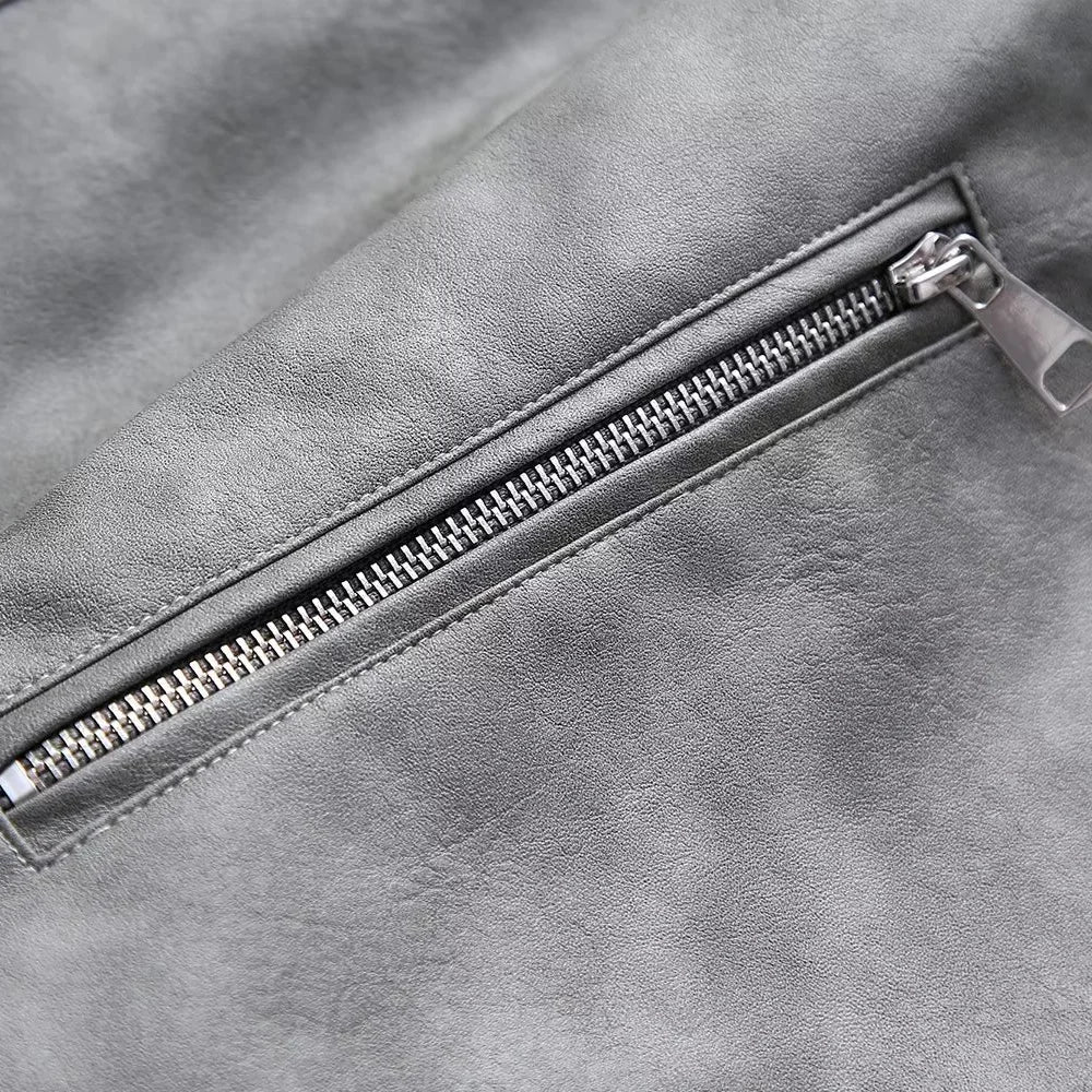 Casual Polo Collar Wash Imitation Leather Jacket Coat